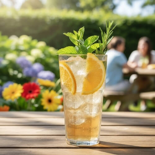 Sparkling Tea mit Früchten in einem Glas